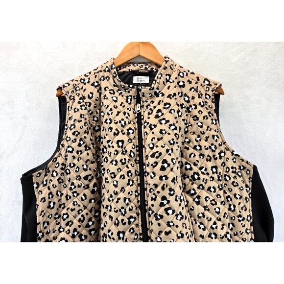Jacket Vest Quilted Leopard Print 4X Kim Rogers Black Stretch Sides Zip Front - Picture 4 of 13